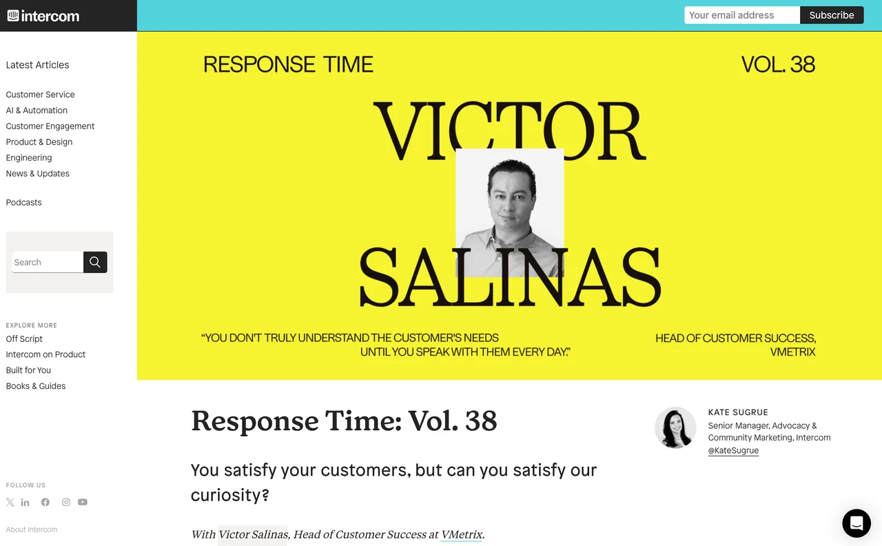 Brand example from Intercom showcasing social proof