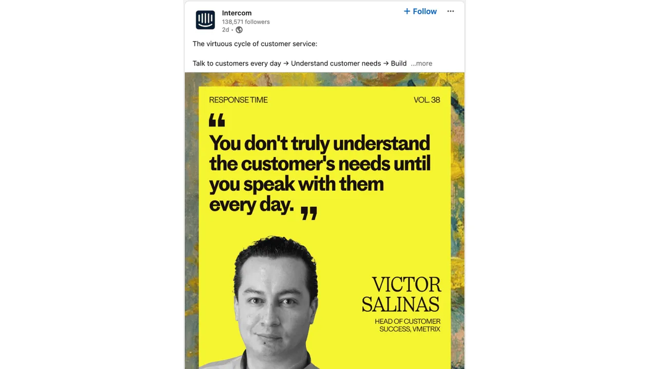 Brand example from Intercom showcasing social proof