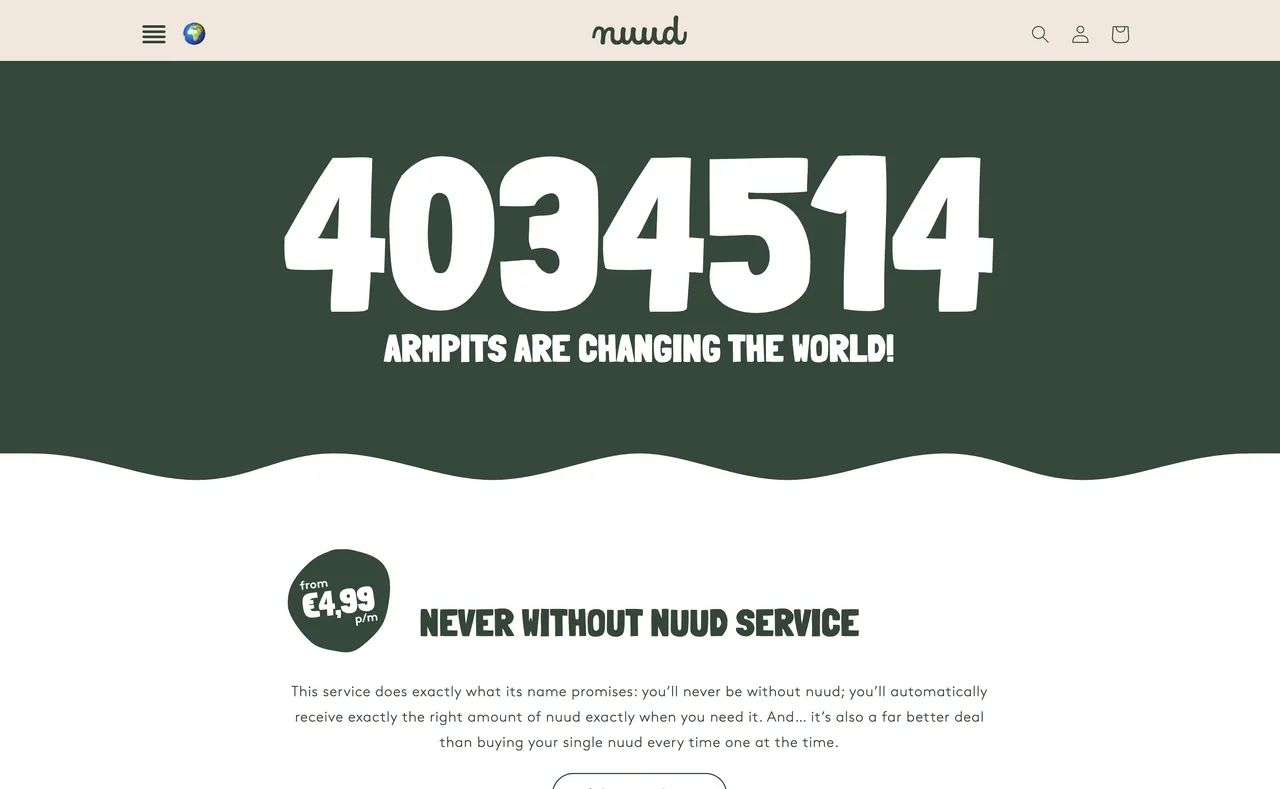 Brand example from Nuud showcasing social proof
