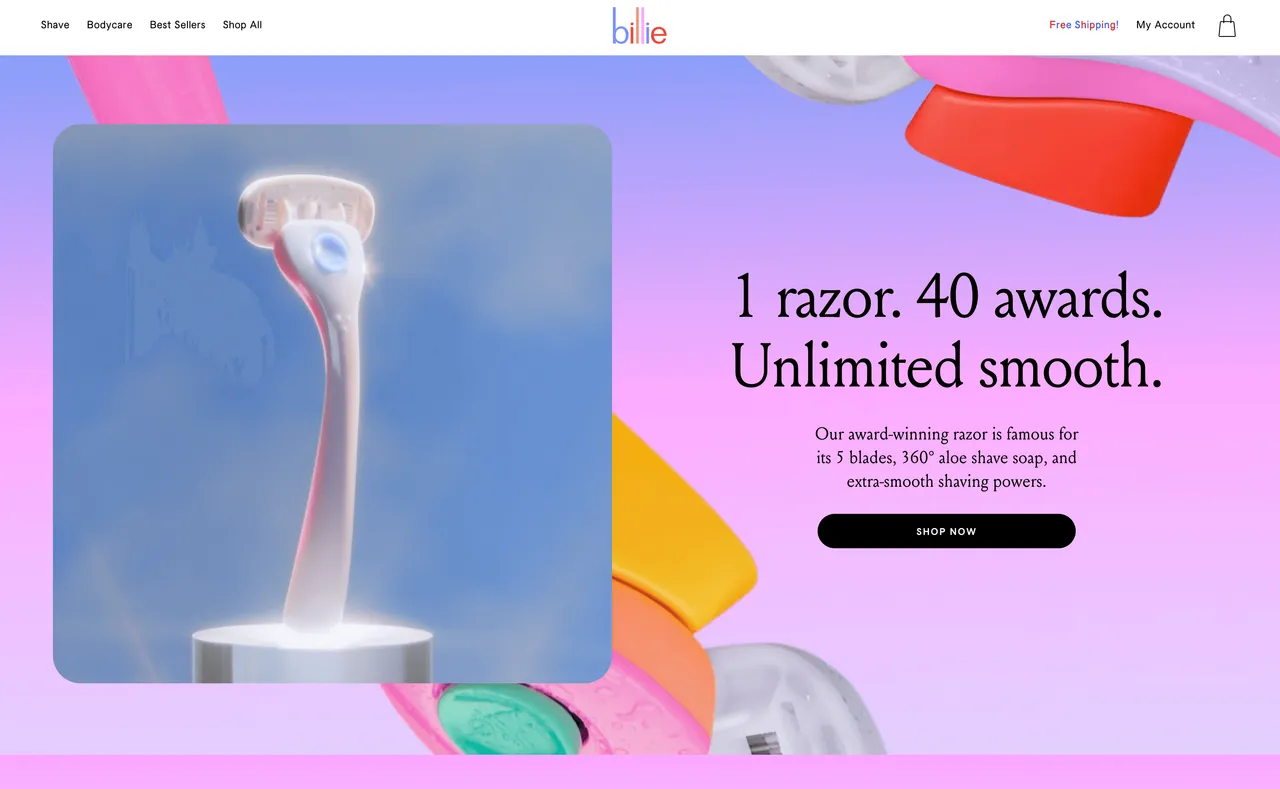 Brand example from Billie showcasing social proof