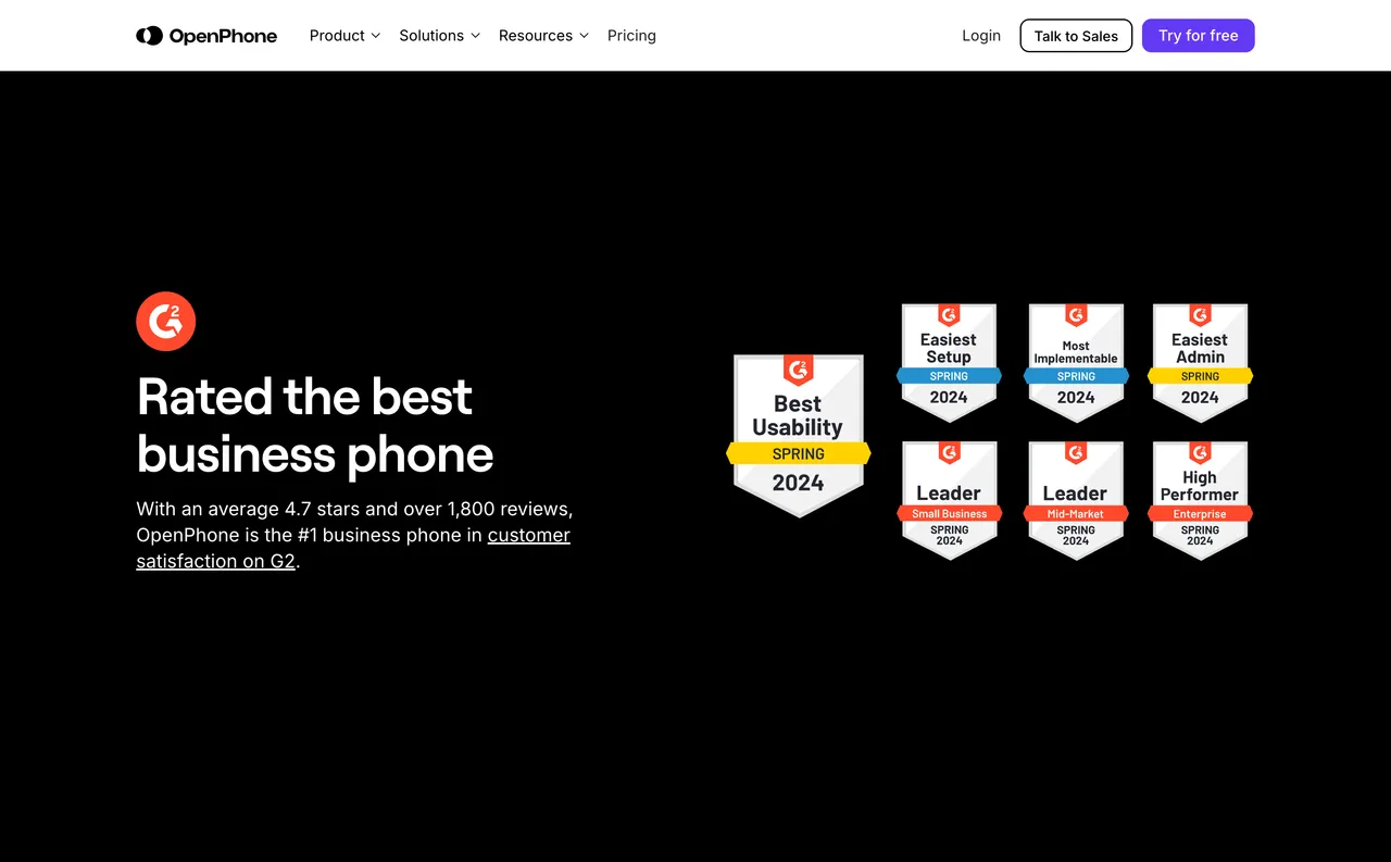 Brand example from Openphone showcasing social proof