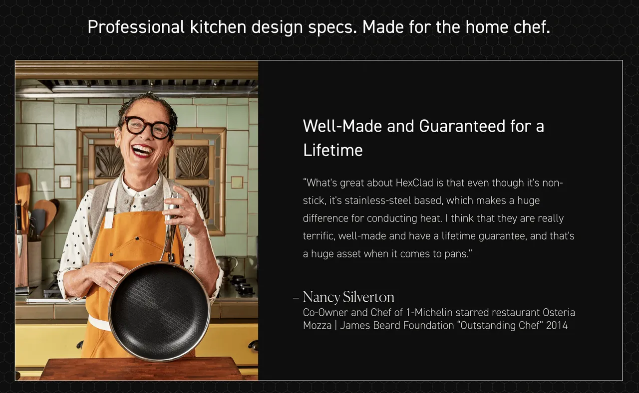 Brand example from Hexclad showcasing social proof
