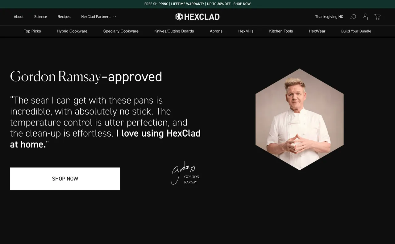 Brand example from Hexclad showcasing social proof