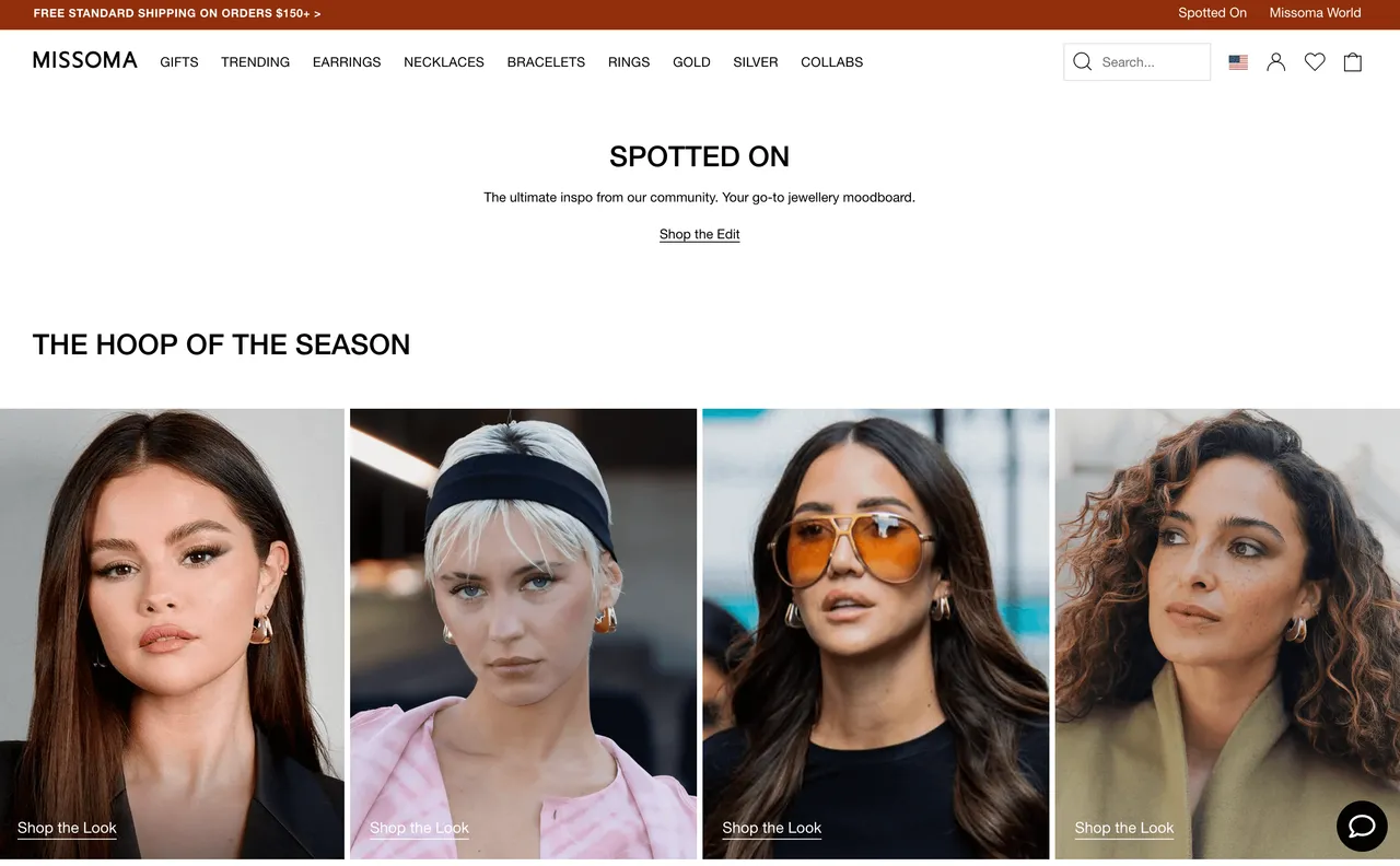 Brand example from Missoma showcasing social proof