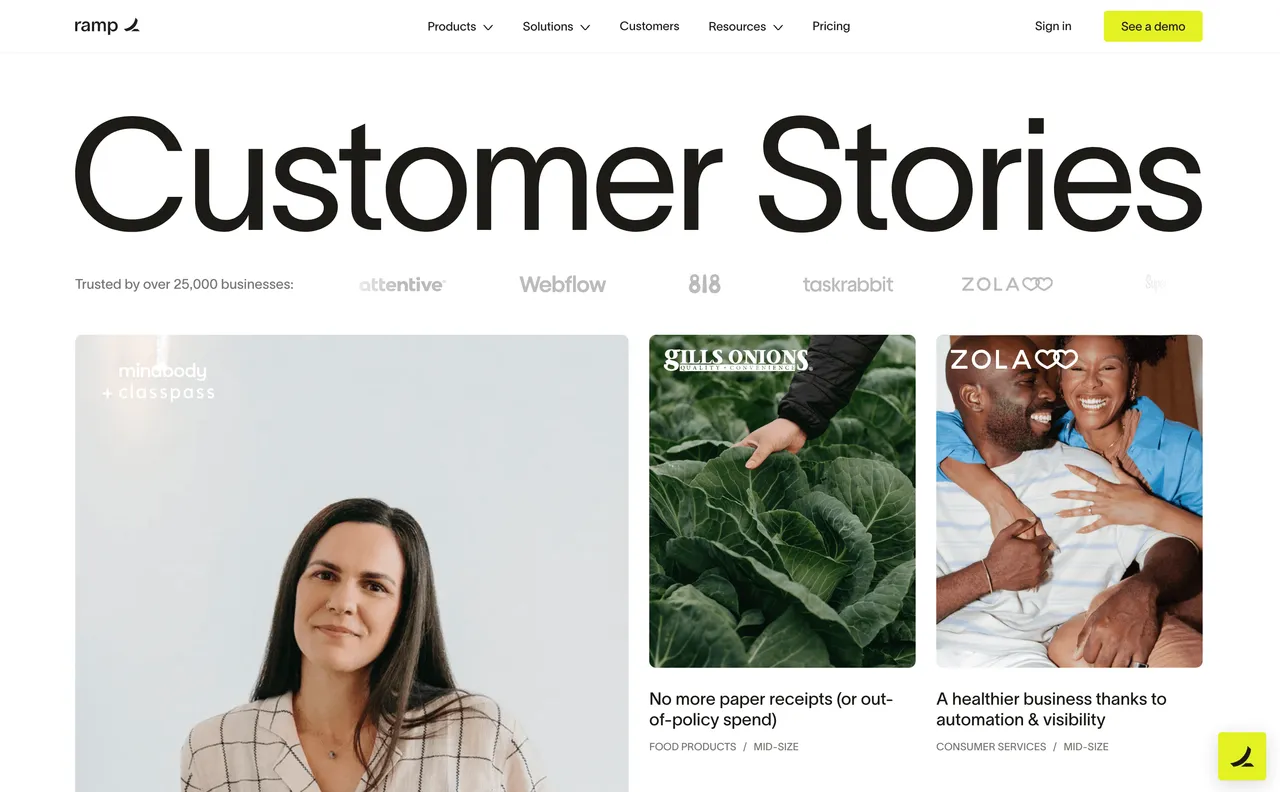 Brand example from Ramp showcasing social proof
