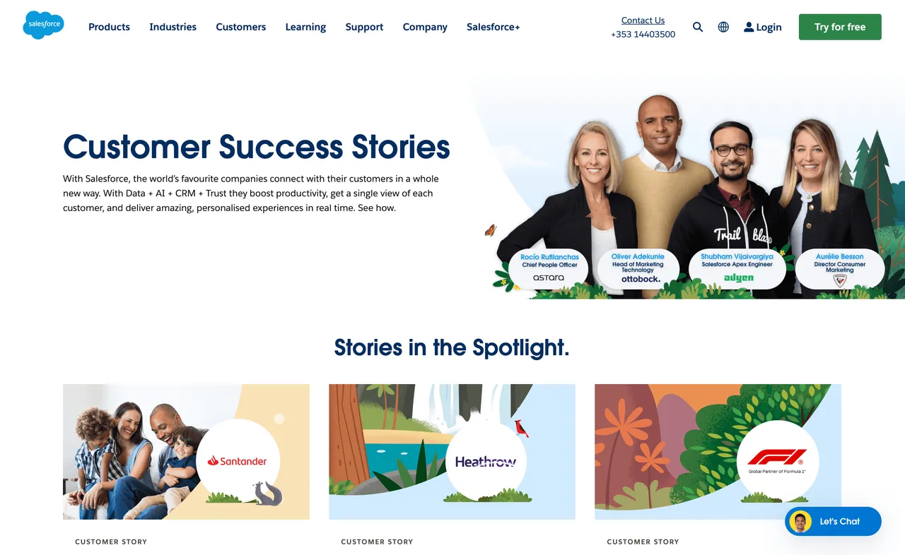 Brand example from Salesforce showcasing social proof