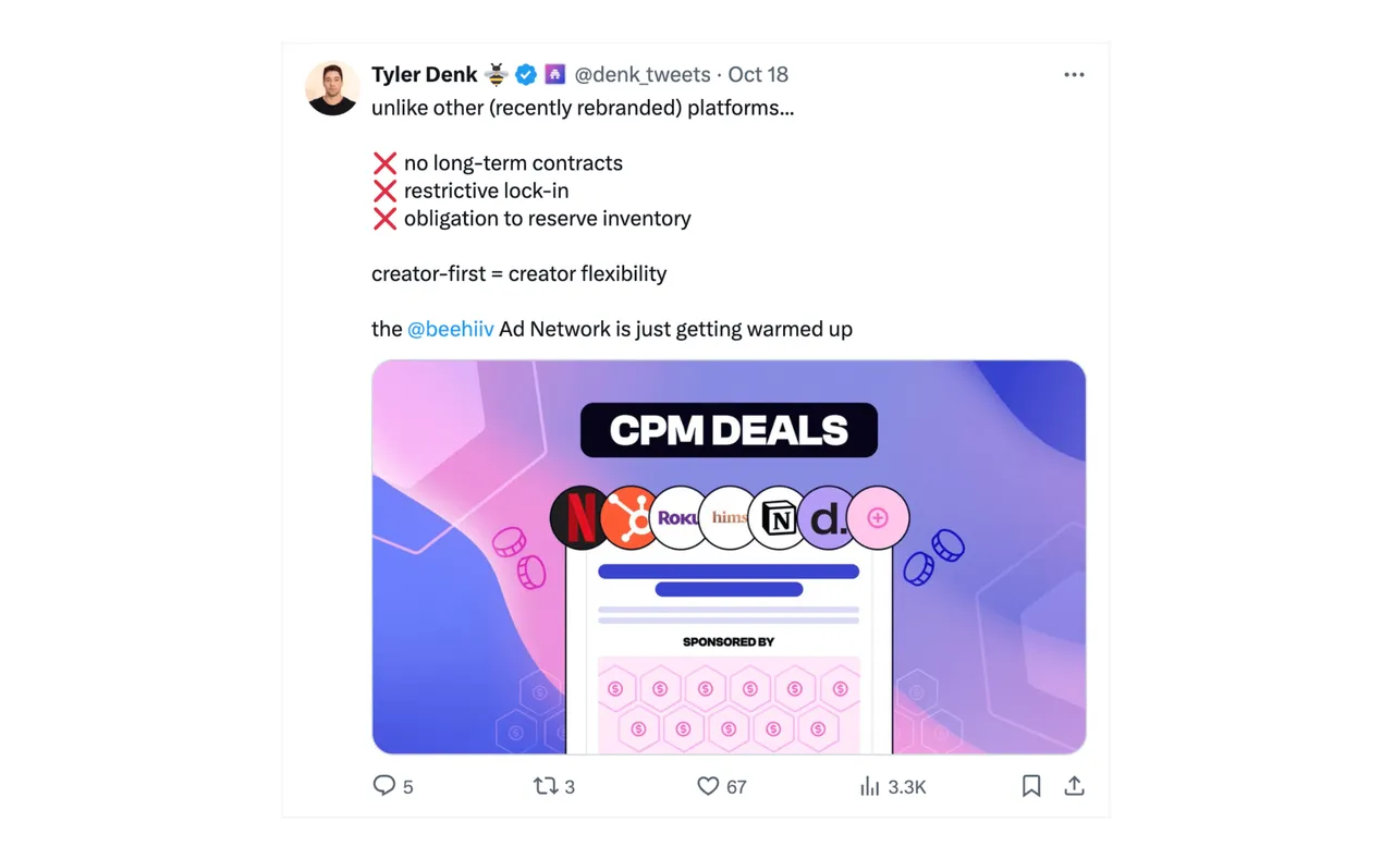 Brand example from Beehiiv showcasing social proof