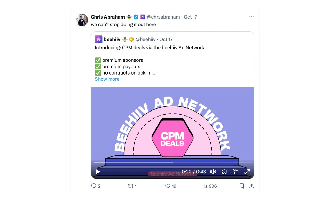 Brand example from Beehiiv showcasing social proof