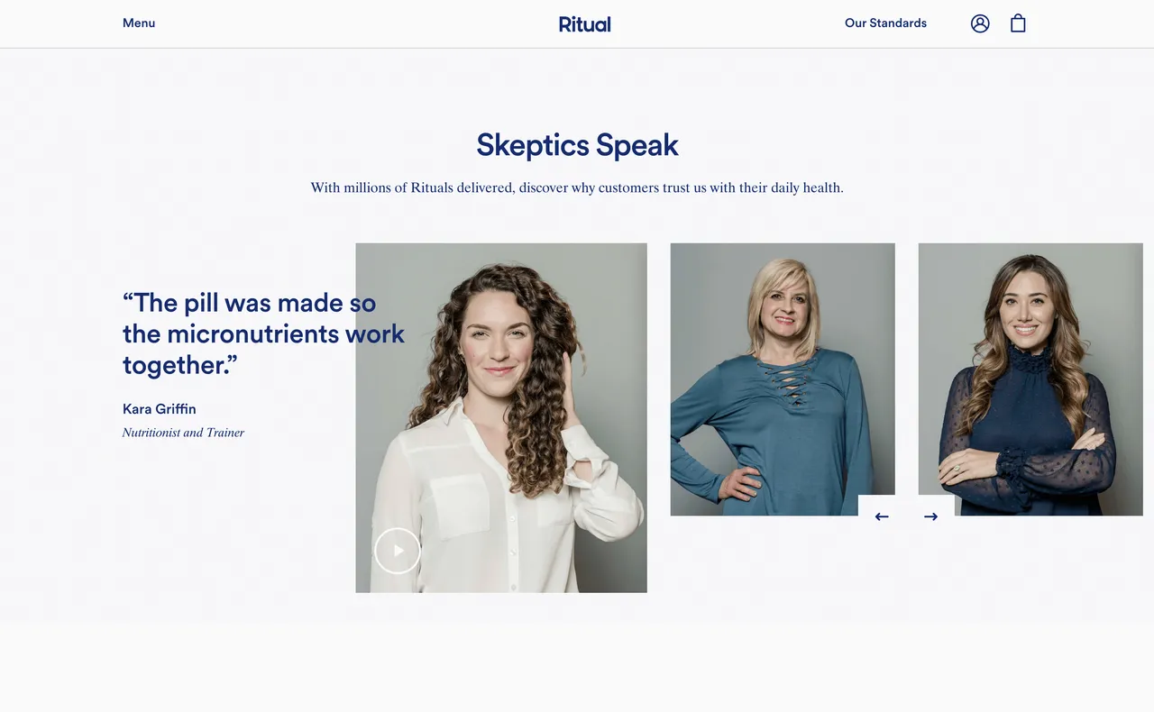 Brand example from Ritual showcasing social proof