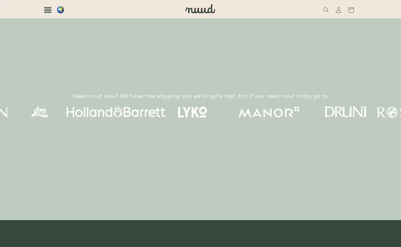 Brand example from Nuud showcasing social proof