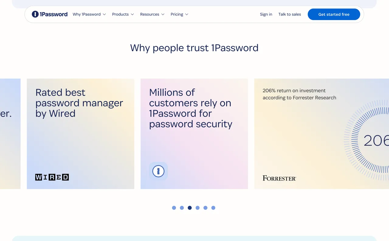 Brand example from 1Password showcasing social proof