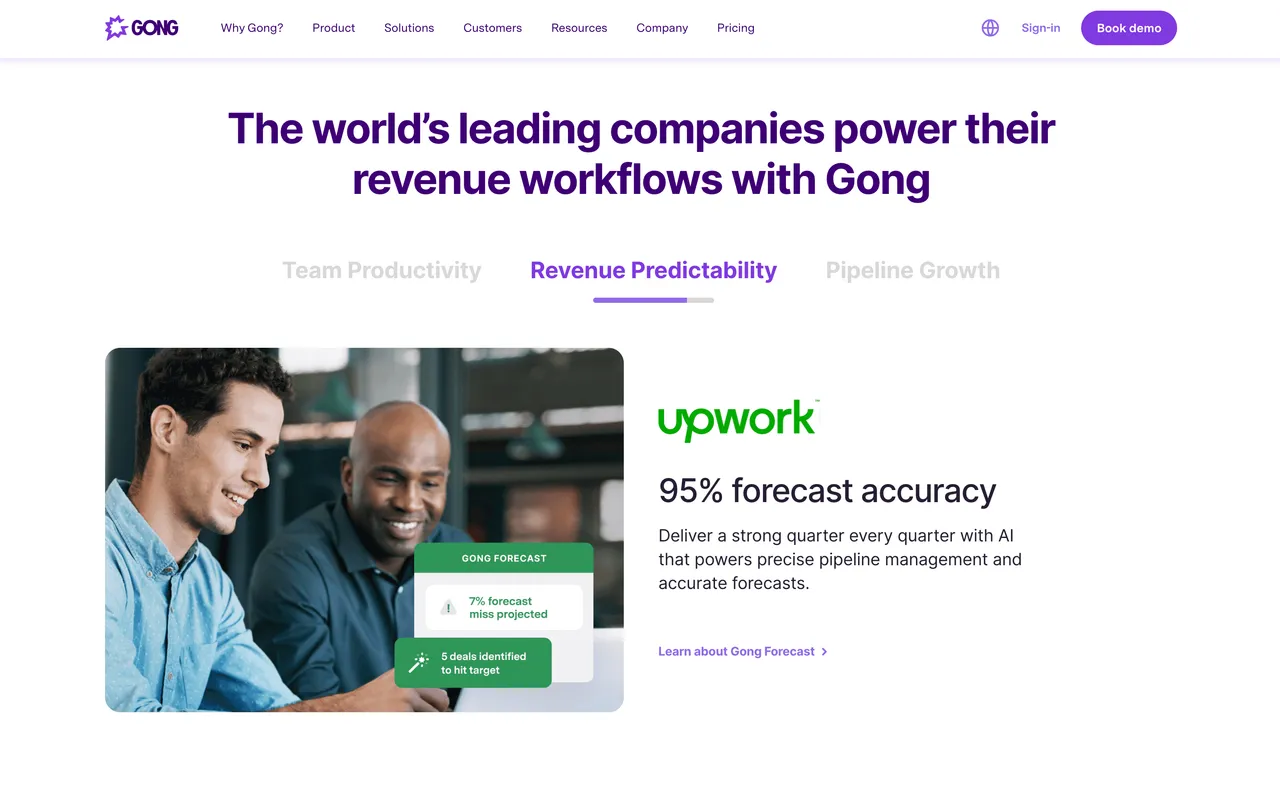 Brand example from Gong showcasing social proof