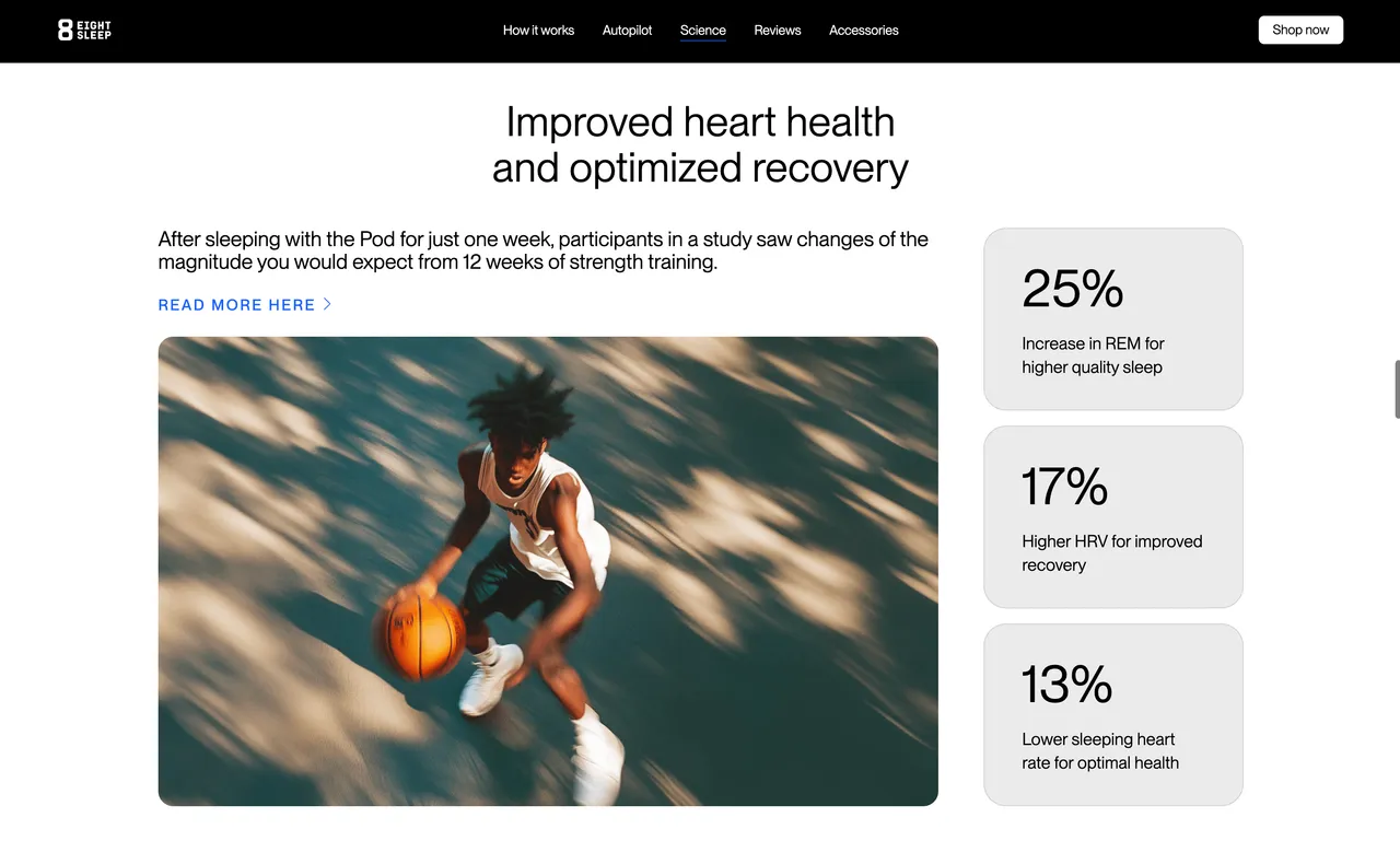 Brand example from Eightsleep showcasing social proof