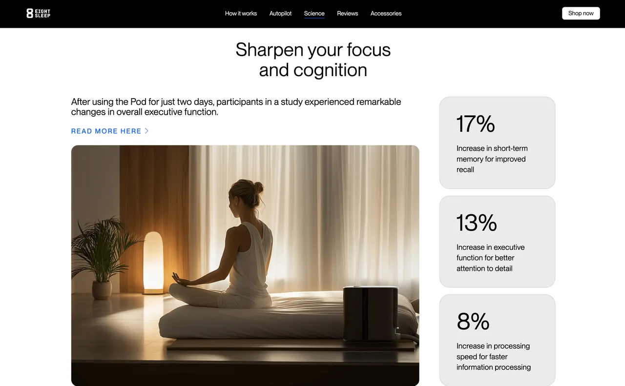 Brand example from Eightsleep showcasing social proof