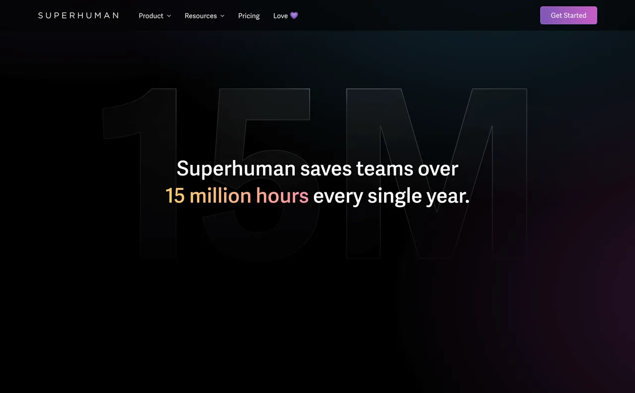 Brand example from Superhuman showcasing social proof