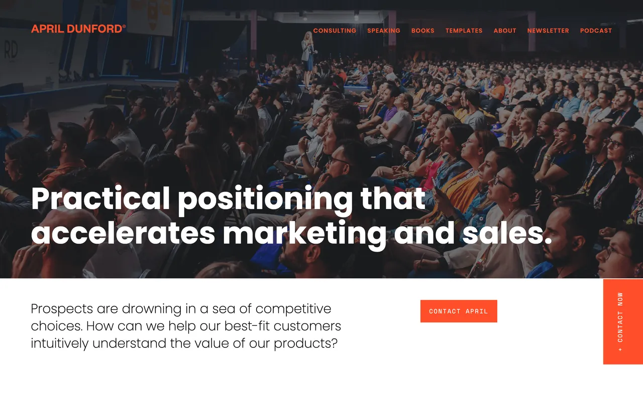 Brand example from April Dunford showcasing social proof