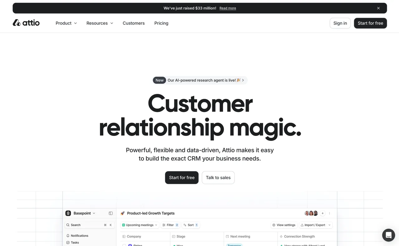 Brand example from Attio showcasing social proof