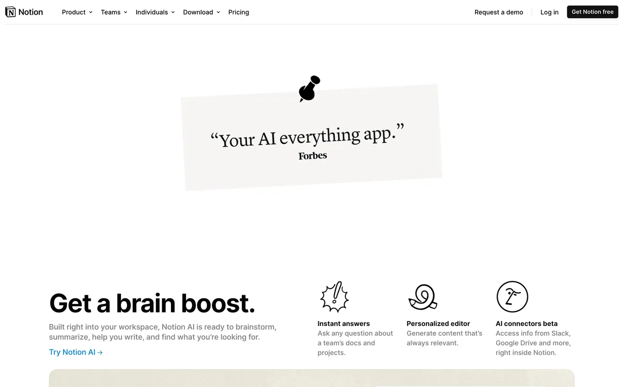 Brand example from Notion showcasing social proof