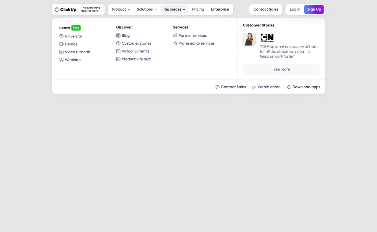 Brand example from ClickUp showcasing social proof