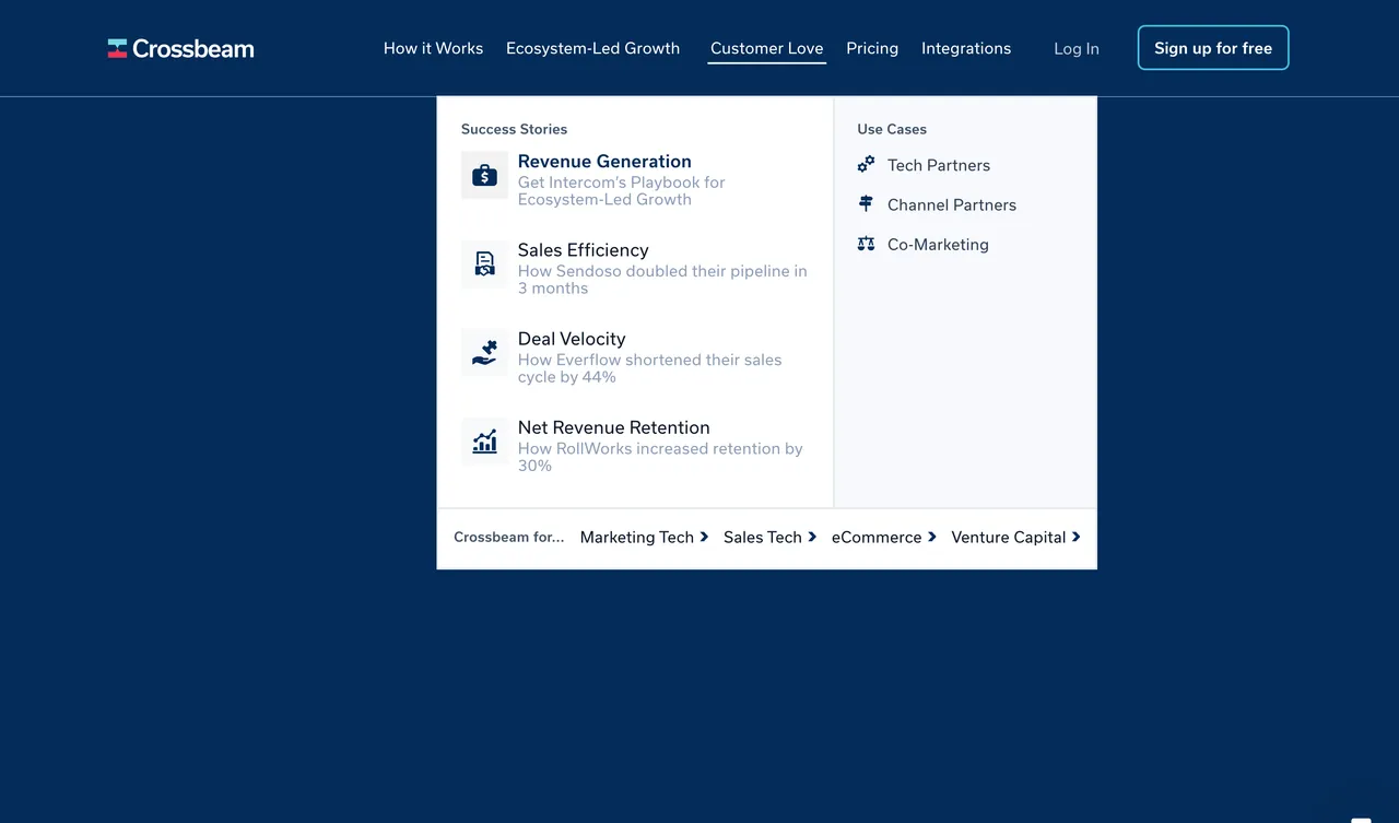 Brand example from Crossbeam showcasing social proof