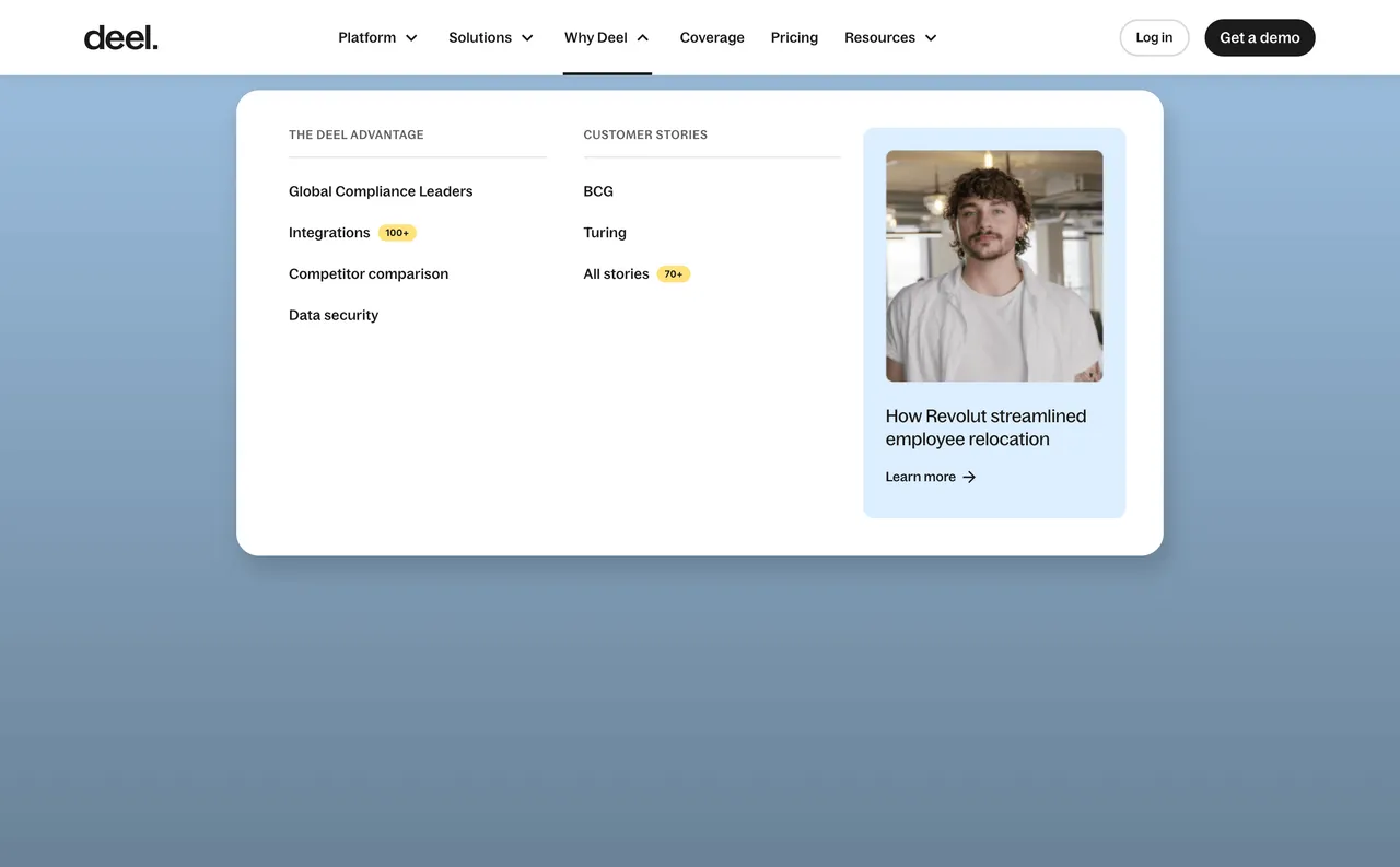 Brand example from Deel showcasing social proof