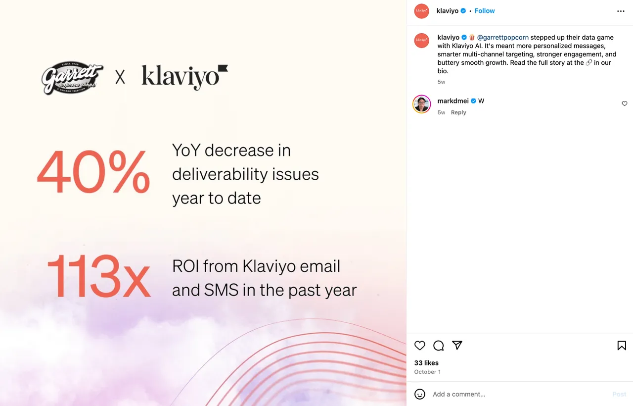 Brand example from Klaviyo showcasing social proof