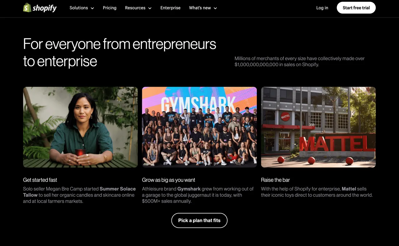 Brand example from Shopify showcasing social proof