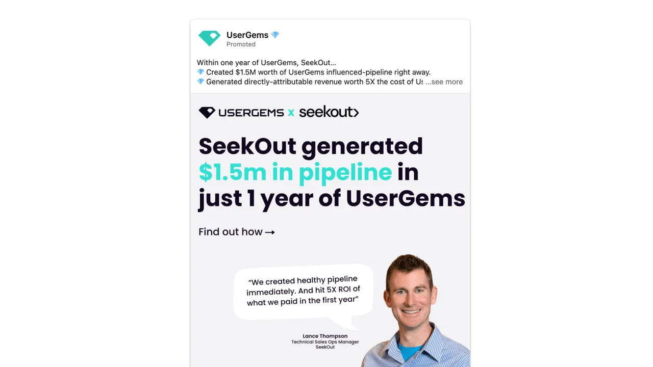 Brand example from Usergems showcasing social proof