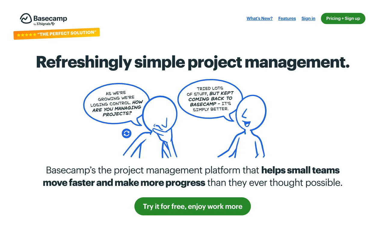 Brand example from Basecamp showcasing social proof