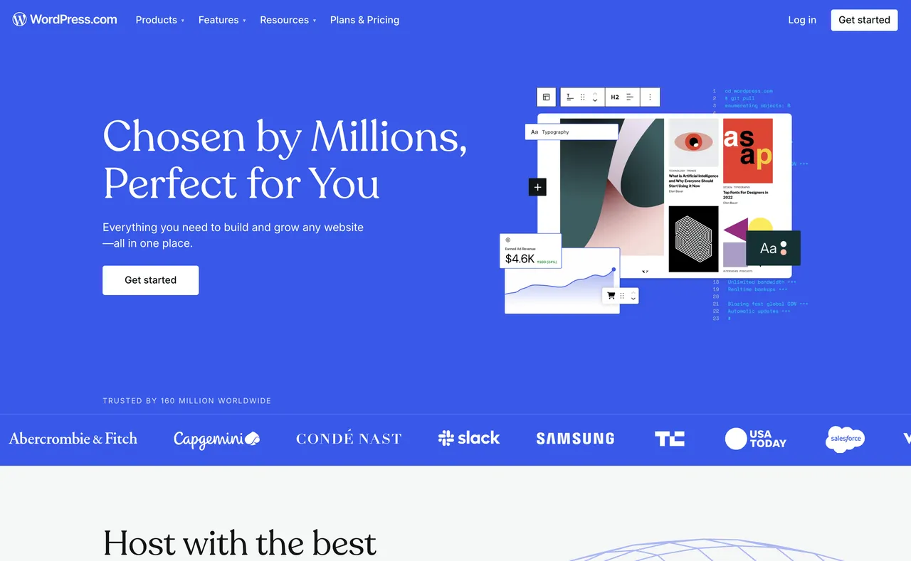 Brand example from Wordpress showcasing social proof