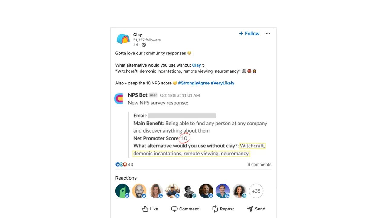 Brand example from Clay showcasing social proof