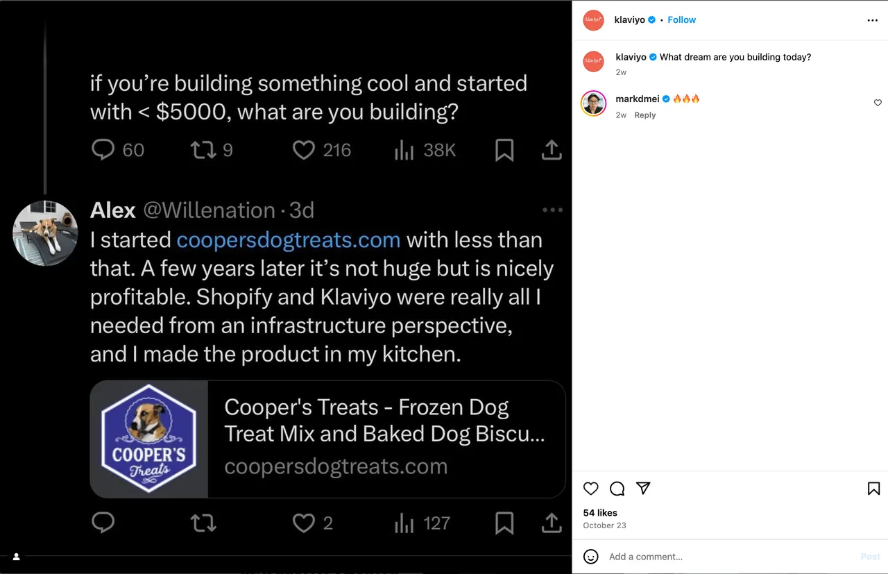 Brand example from Klaviyo showcasing social proof