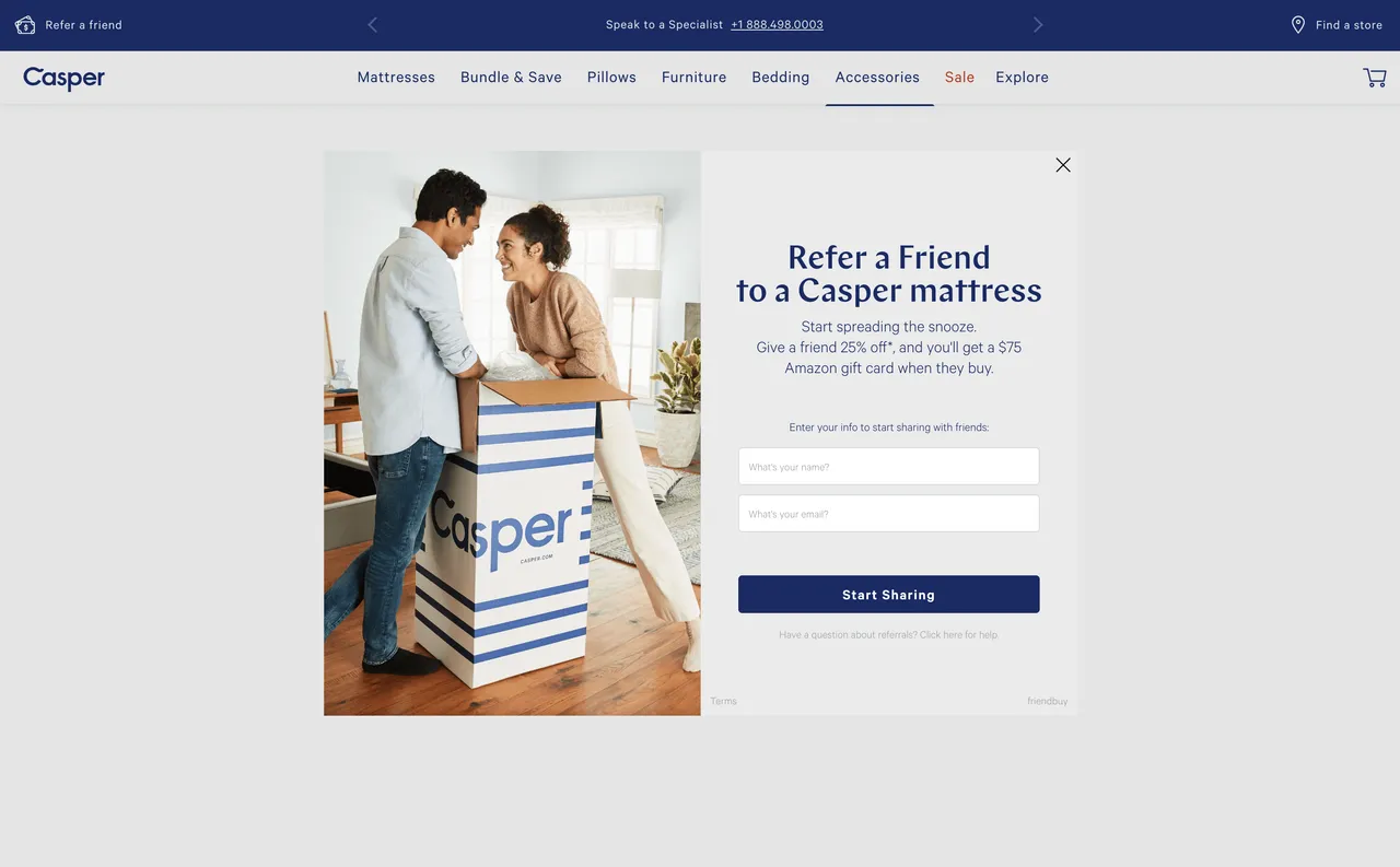 Brand example from Casper showcasing social proof
