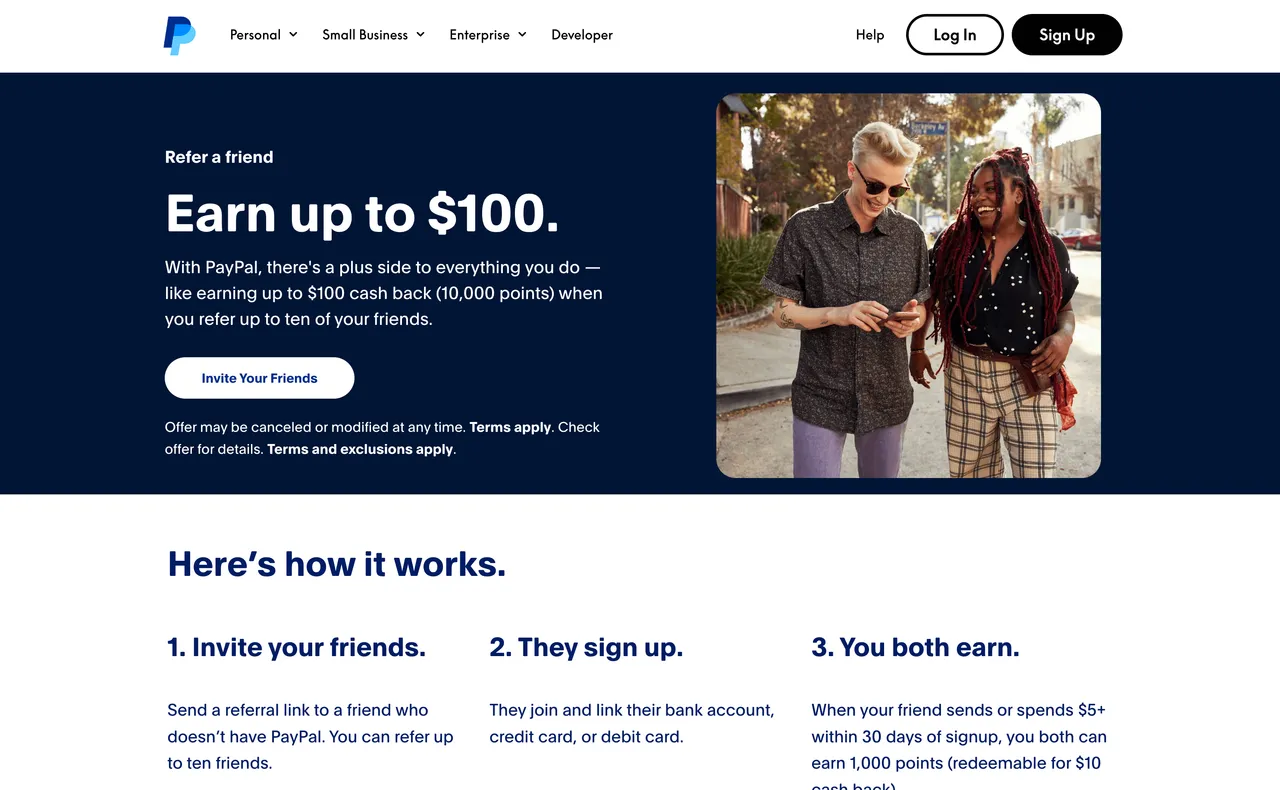 Brand example from PayPal showcasing social proof