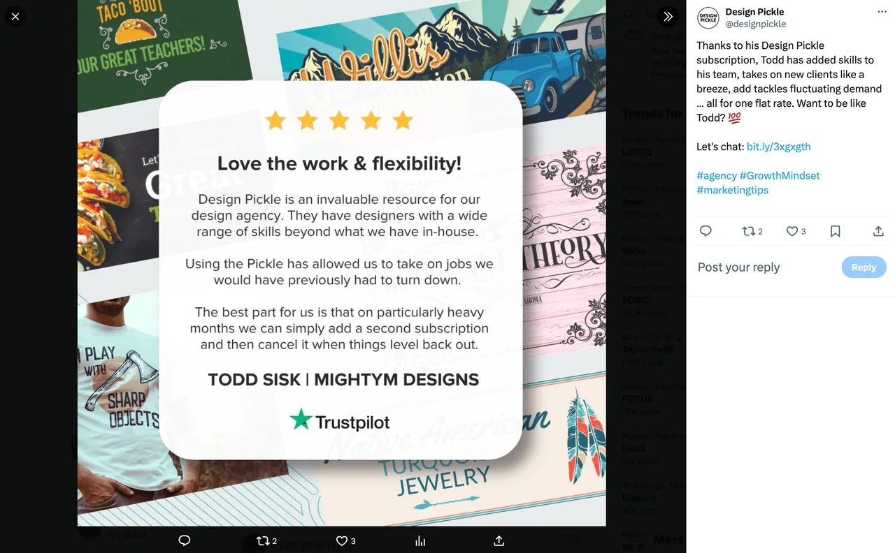 Brand example from Design Pickle showcasing social proof