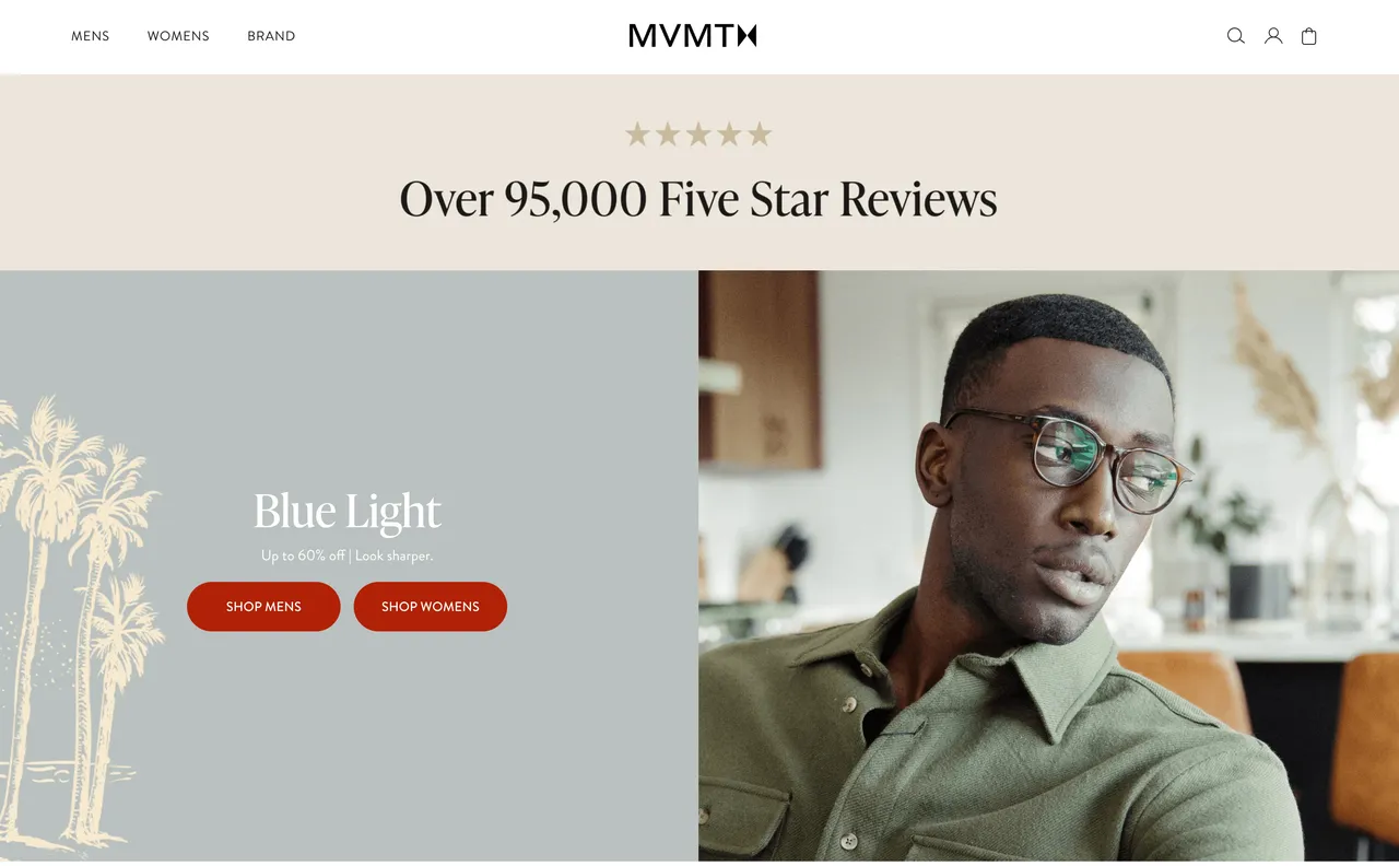Brand example from MVMT showcasing social proof