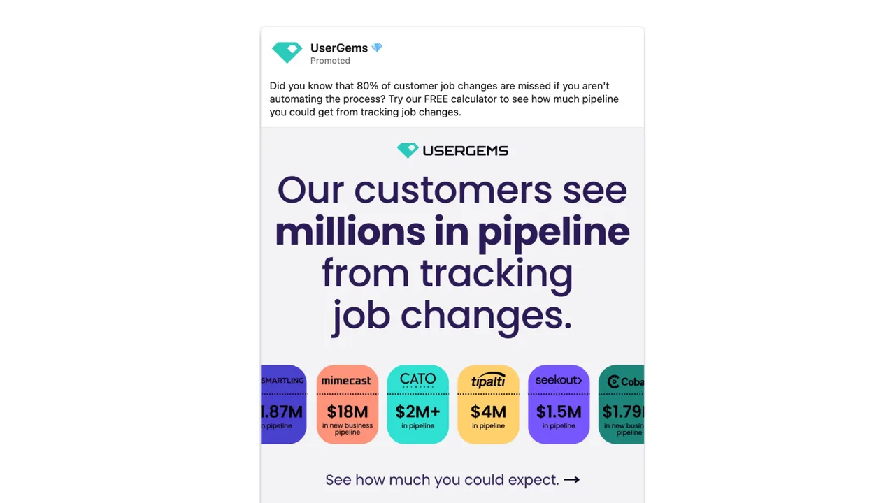 Brand example from UserGems showcasing social proof