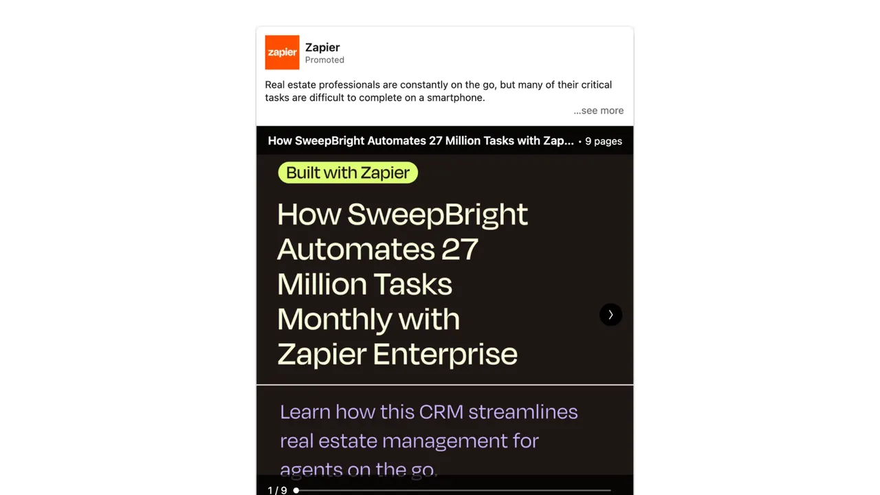 Brand example from Zapier showcasing social proof