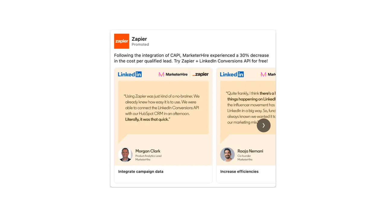 Brand example from Zapier showcasing social proof