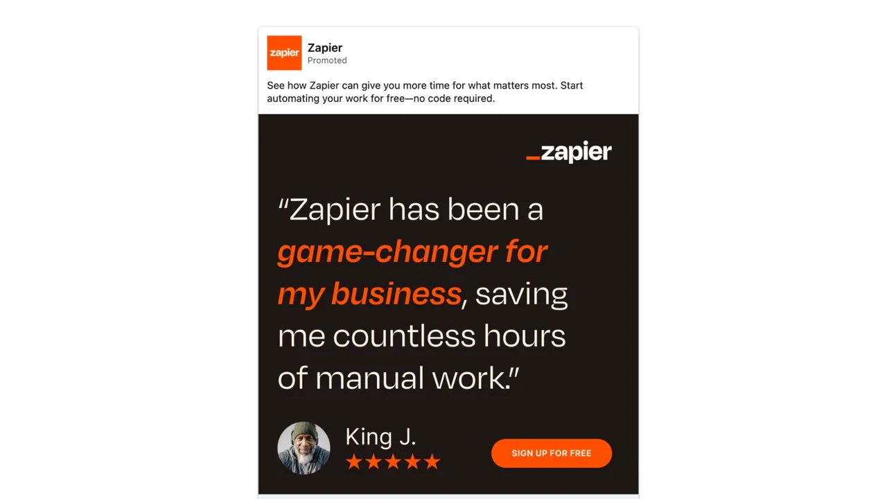 Brand example from Zapier showcasing social proof
