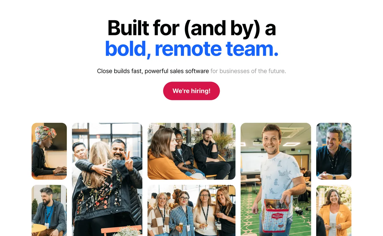 Brand example from Close.io showcasing social proof