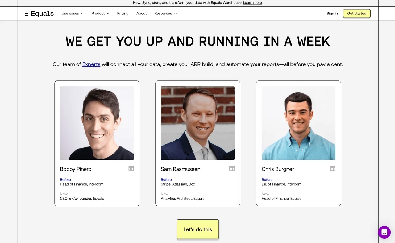 Brand example from Equals showcasing social proof