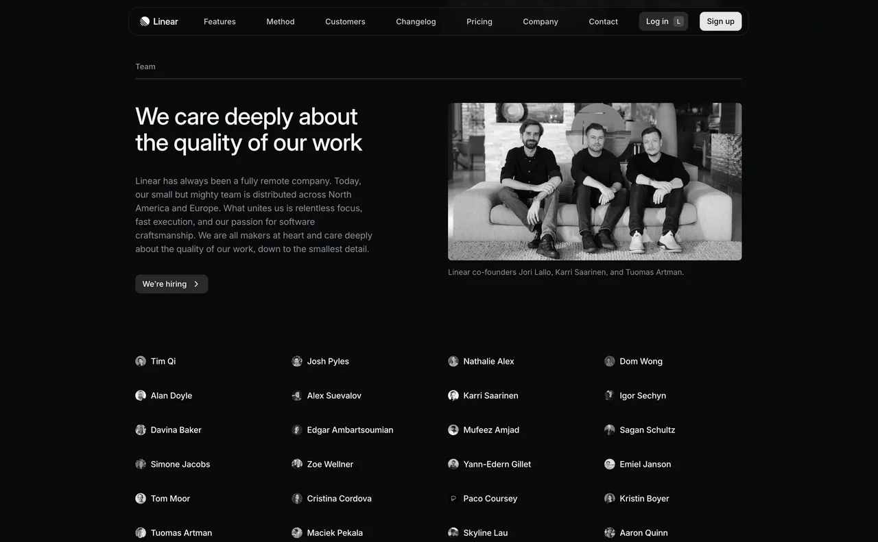 Brand example from Linear showcasing social proof