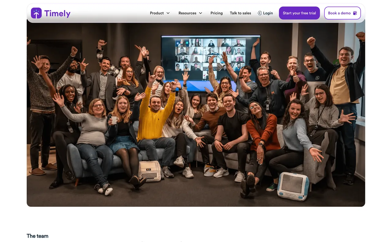 Brand example from Timely showcasing social proof