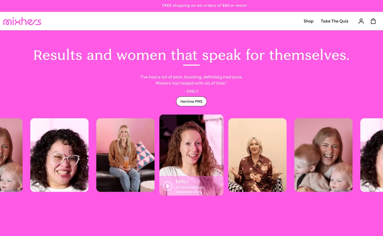 Brand example from Mixhers showcasing social proof