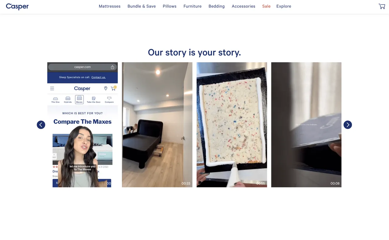 Brand example from Casper showcasing social proof