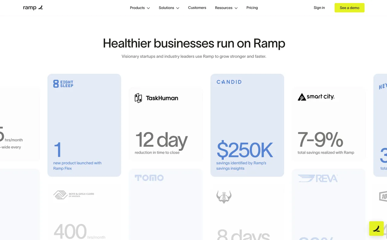 Brand example from Ramp showcasing social proof