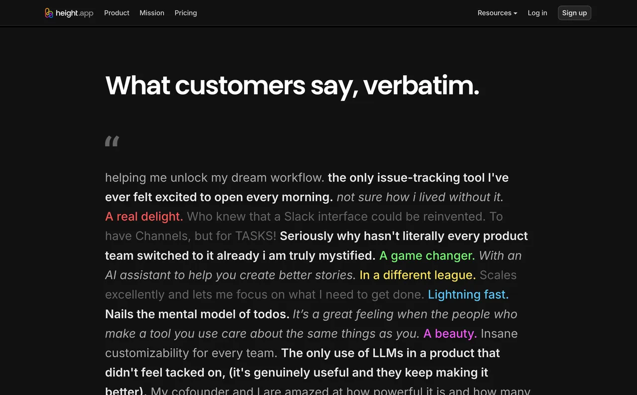 Brand example from Height showcasing social proof
