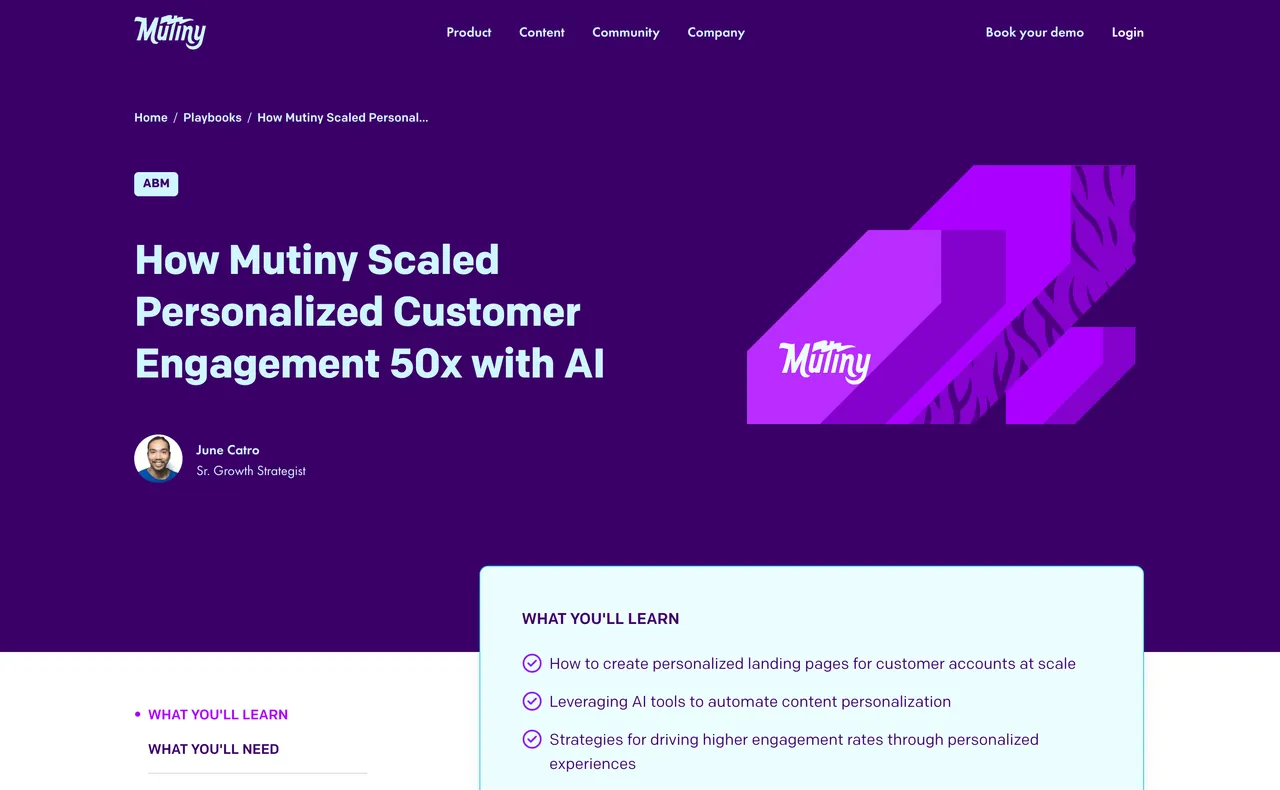 Brand example from Mutiny showcasing social proof