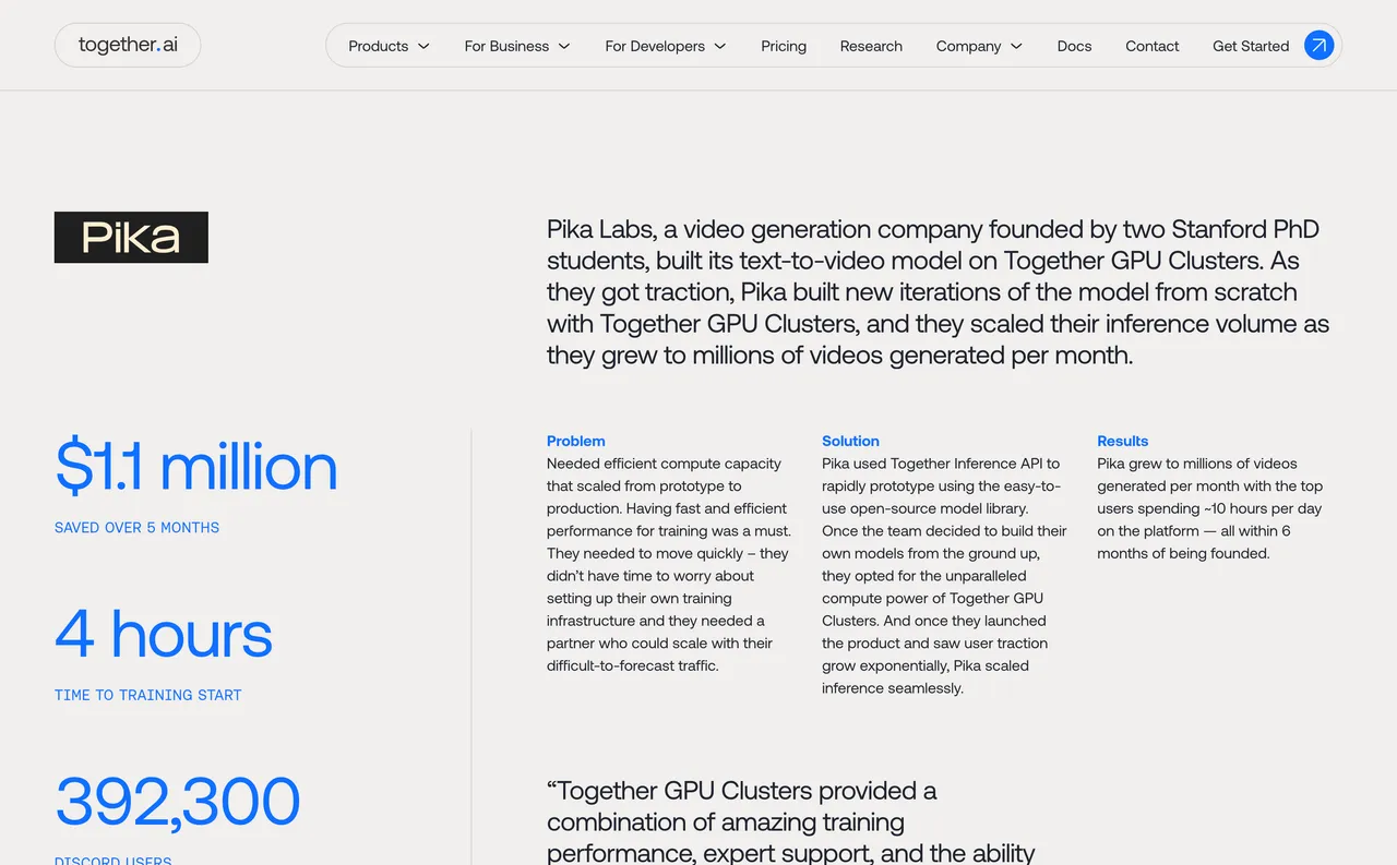Brand example from Together.ai showcasing social proof